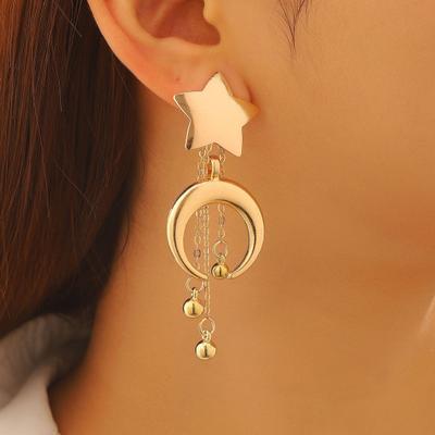 Stern- und Halbmond-Ohrringe, Retro-Stil, Hängeohrringe mit langer Kette und Quasten, perfekt für Alltag, Dates und Partys
