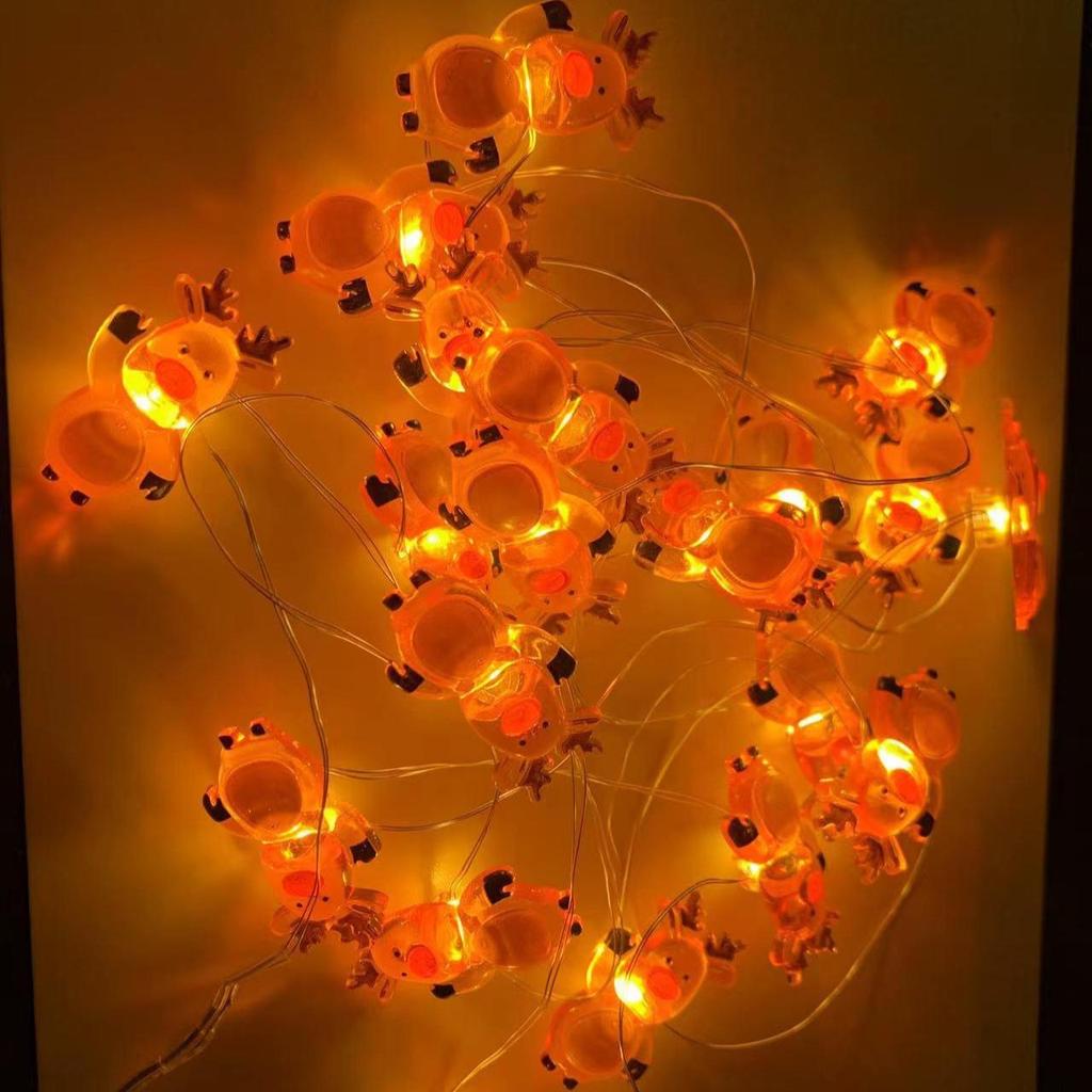 LED Weihnachtsdekoration: Lichterkette aus Kupferdraht mit Schneemann- und Hirschhut, schwarz, für Garten, Balkon, Laternen.