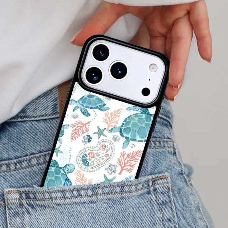Cute Turtles Painted Phone Case for iPhone 16e 15 14 13 12 17 Pro Max Plus Air 17pro Cover Coque