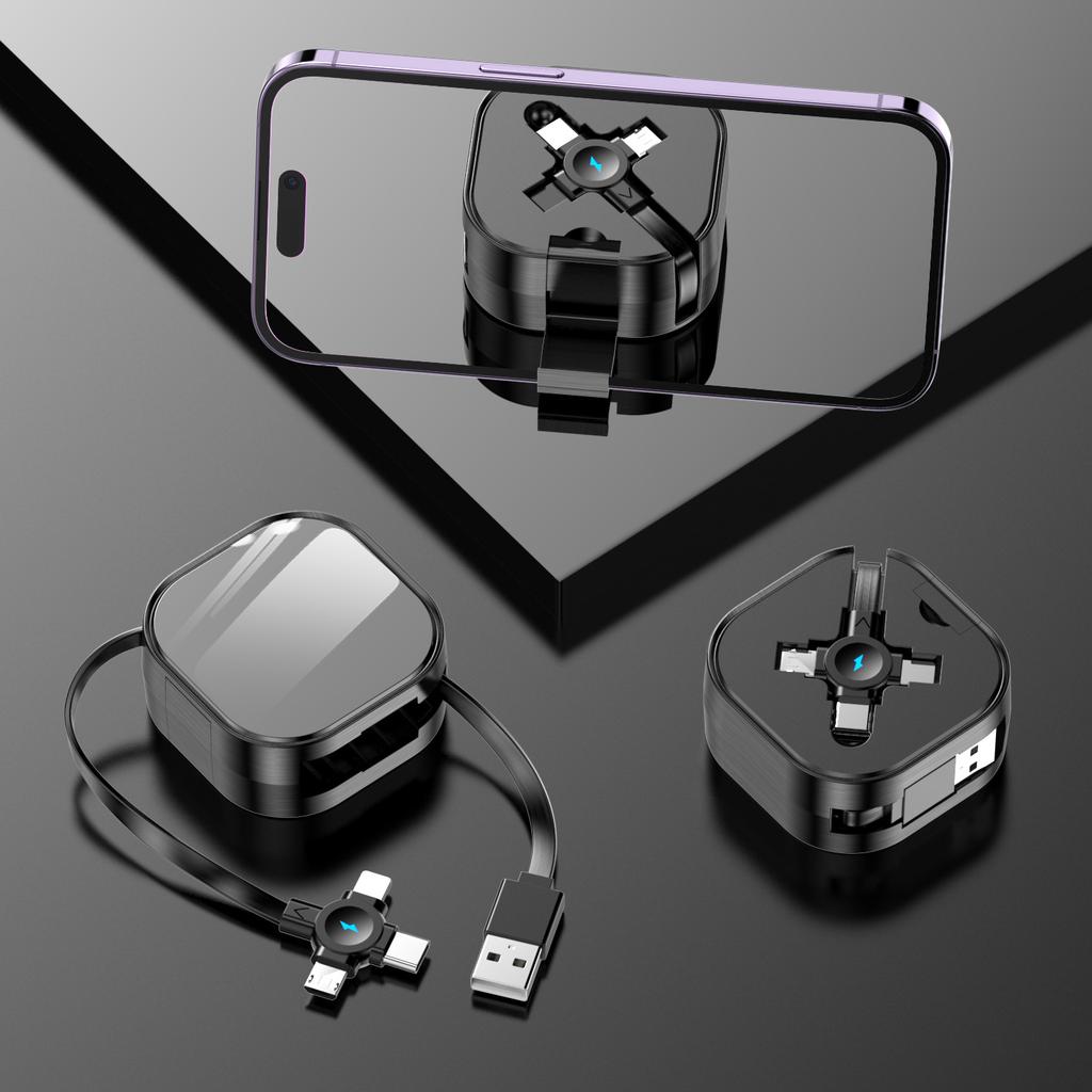 5A Bracket Retractable Three-in-One Fast-Charging Data Cable /Micro USB/Type-C Connectors for Mobile Phones Car