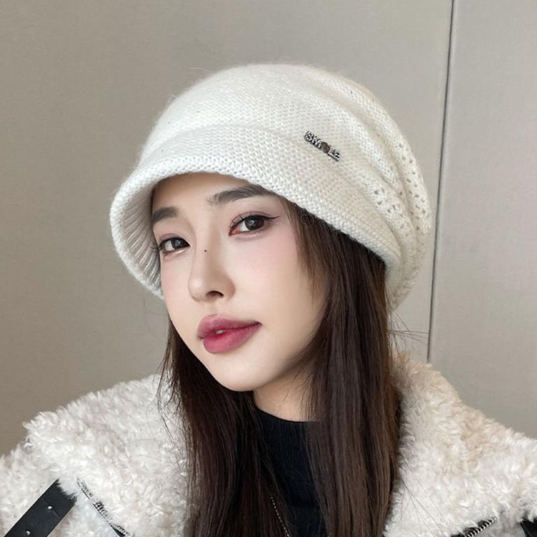 Damen Herbst- und Winter-Stapelhut Kältefest und Warm Krempe Vielseitige Mode Strickmütze