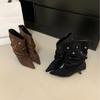 European and American fashion punk style riveted high-heeled short boots Spice Girls 2025 autumn and winter short tube pointed thin heel pleated p