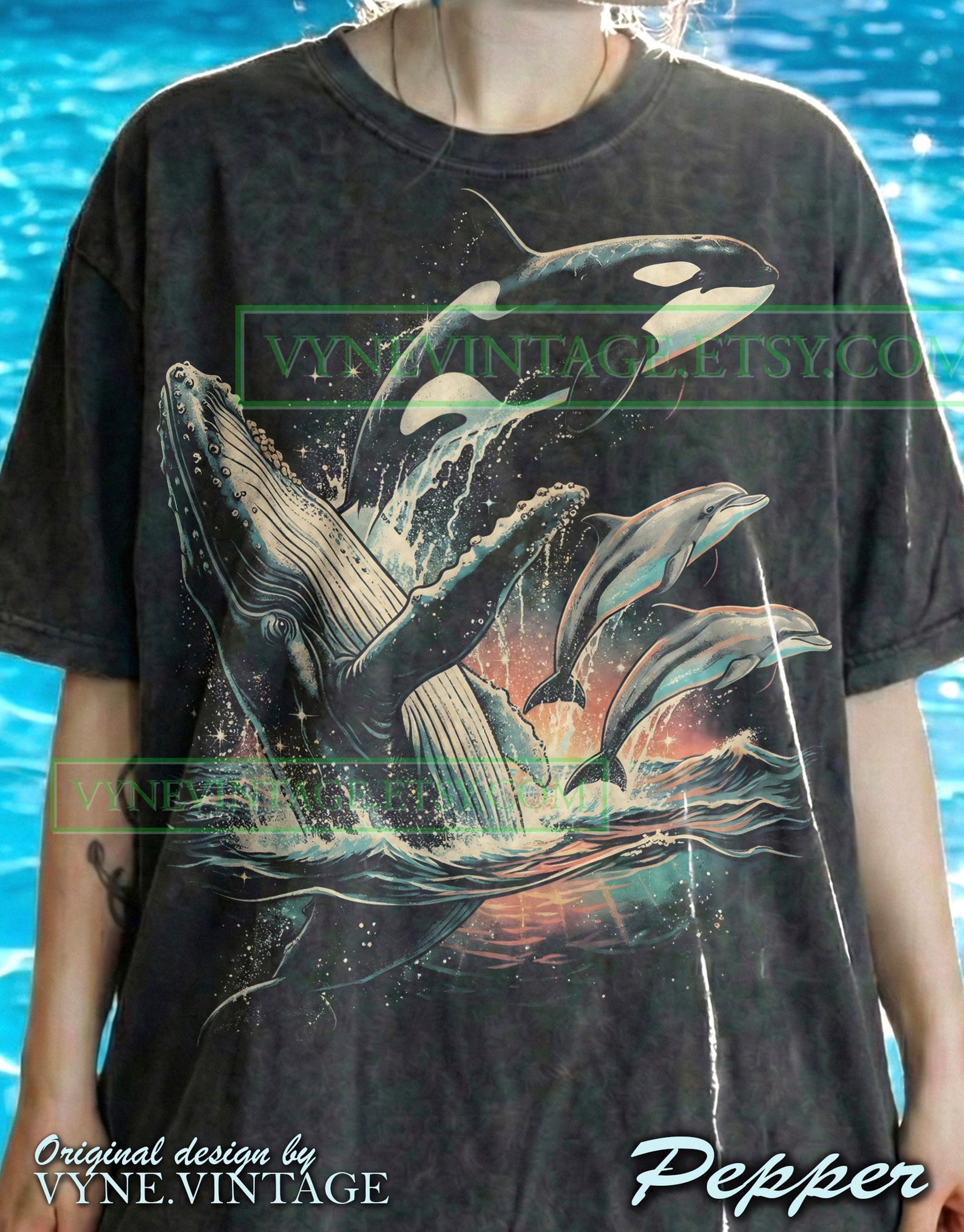 Marine Life Whale Comfort Colors® Tshirt, Orca Dolphin Tees, Ocean Wildlife Sweater, Sea Animals Tanktop, Retro Vintage 90S Graphic M