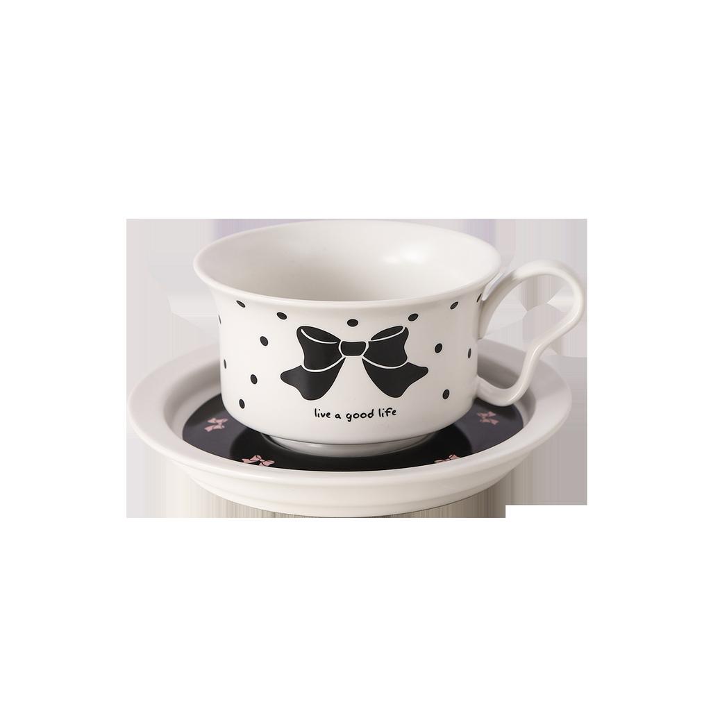 Bow High Looking Girl Coffee Cup Saucer Set Creative Ceramic Tea Cup Gift Household Water Cup Breakfast Cup