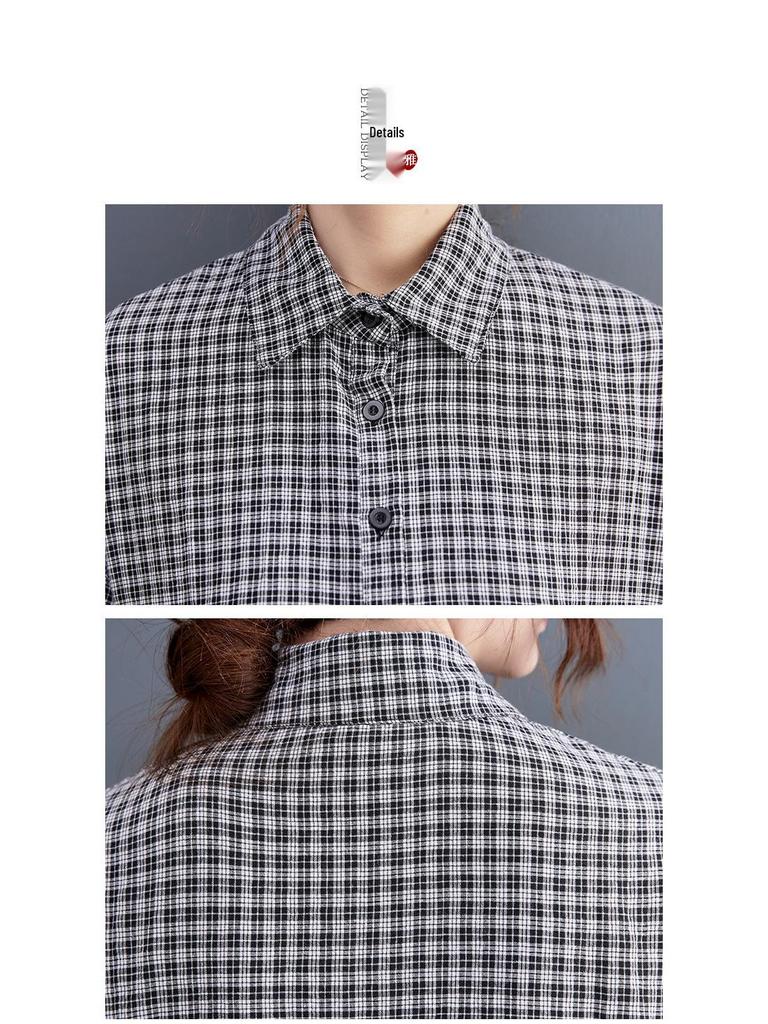 2022 Summer Korean Plus Size Plaid Waist-Gathering A-Line Dress