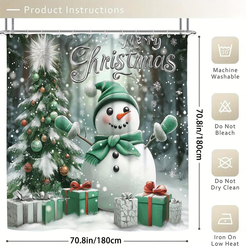 4Pcs Bathroom Shower Curtain Set Merry Christmas Winter Print Bathroom Curtain With 12 Hooks Non Slip Rugs Toilet Cover Mat Bathroom Partition