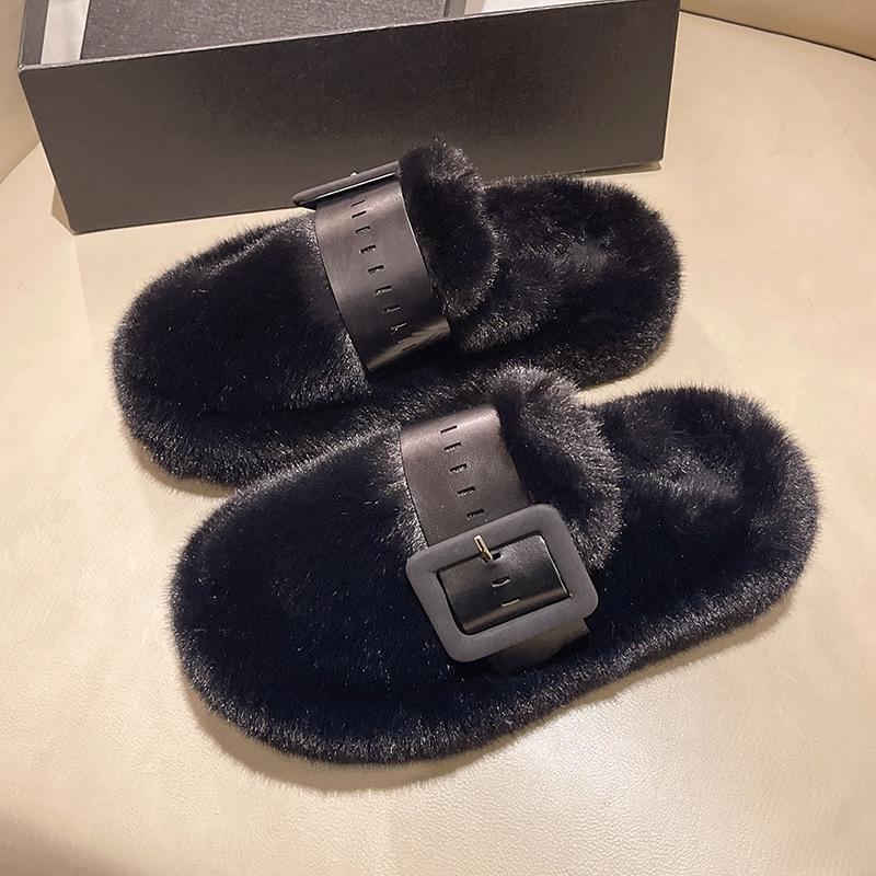 Fashion High-end Fluffy Slippers Women's 2025 Autumn and Winter New Outer Wear Thick-soled Muffin Half-slippers Head-wrapped Cotton Slippers