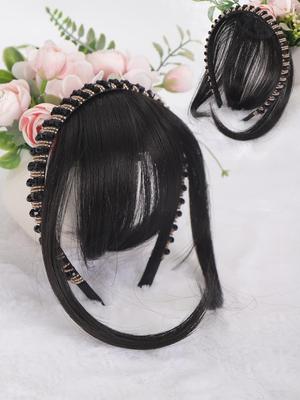 Headband Bangs Synthetic Bangs Hair Extension Fake Fringe Clip On for Women