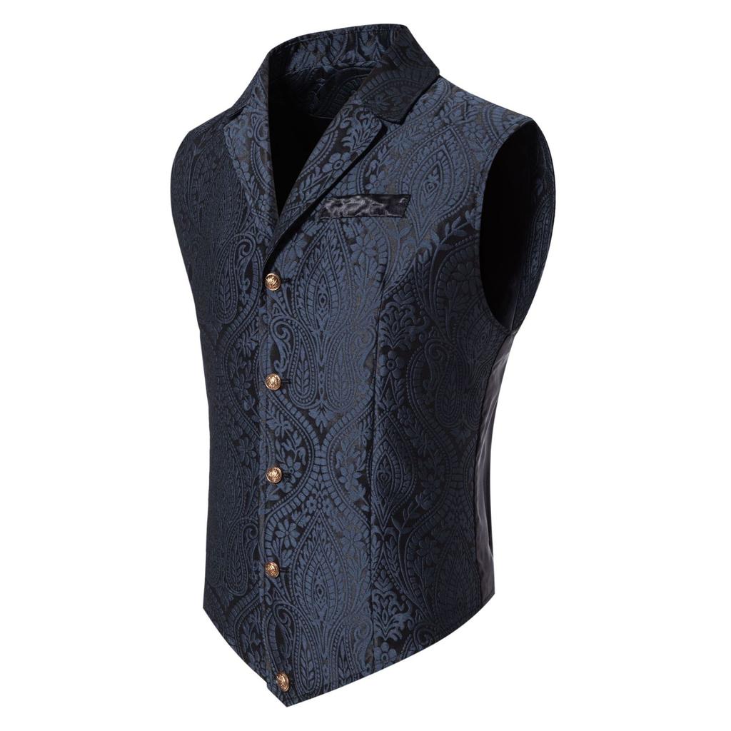 Men's Paisley Gothic Vest Victorian Steampunk Waistcoat with Notched Lapel for Tuxedo Formal Events Themed Weddings