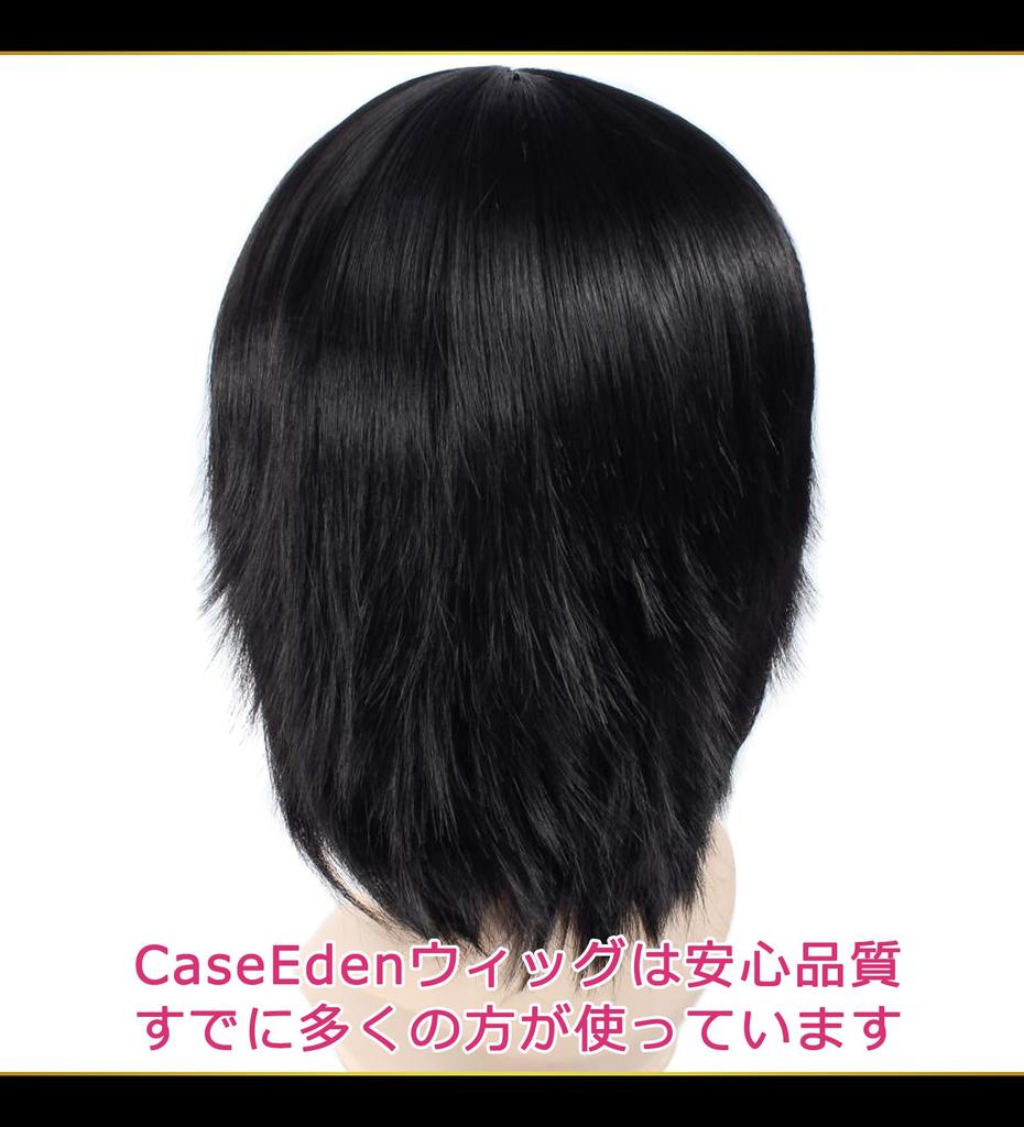 CaseEden Cosplay Wig, Premium Short Hair, 35cm, Black, 6065