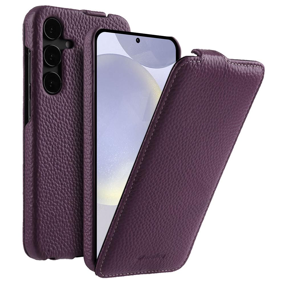 MELKCO Puzdro pre Samsung Galaxy S24 Vertikálne vyklápacie Puzdro na telefón z pravej hovädzej kože Plná ochrana