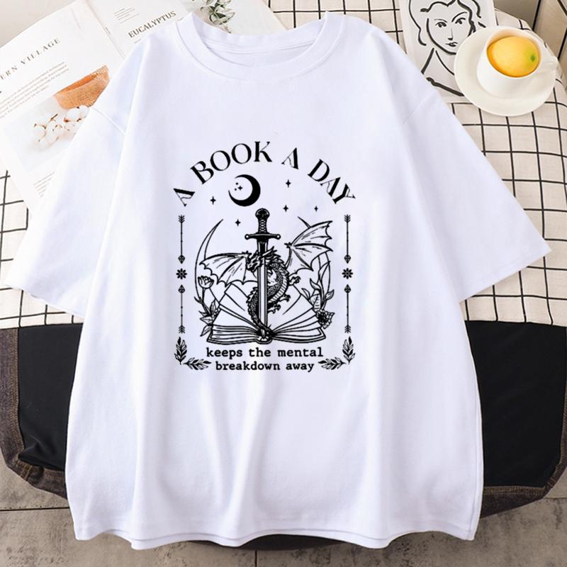 Dragon A Book A Day T Shirt Men Women Keeps The Mental Breakdown Away T-shirt Fantasy Book Lover Bookish Tshirt Reader Tees
