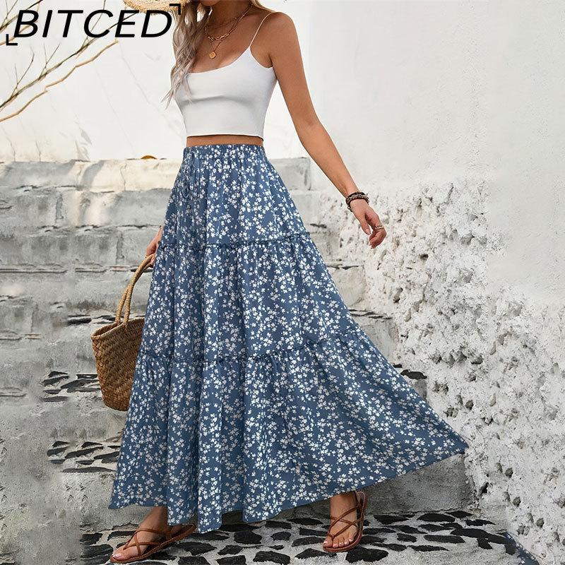BITCED Women's Fashion Casual Floral Print Summer Spring Skirt