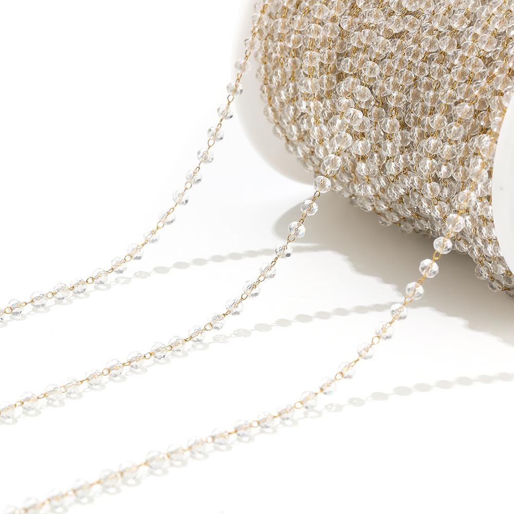 

1 Meter Stainless Steel Glass Faceted Beaded Chains 3mm Eyeglass Beads Handmade Rosary Chain for DIY Necklace Bracelet Anklets прозорий