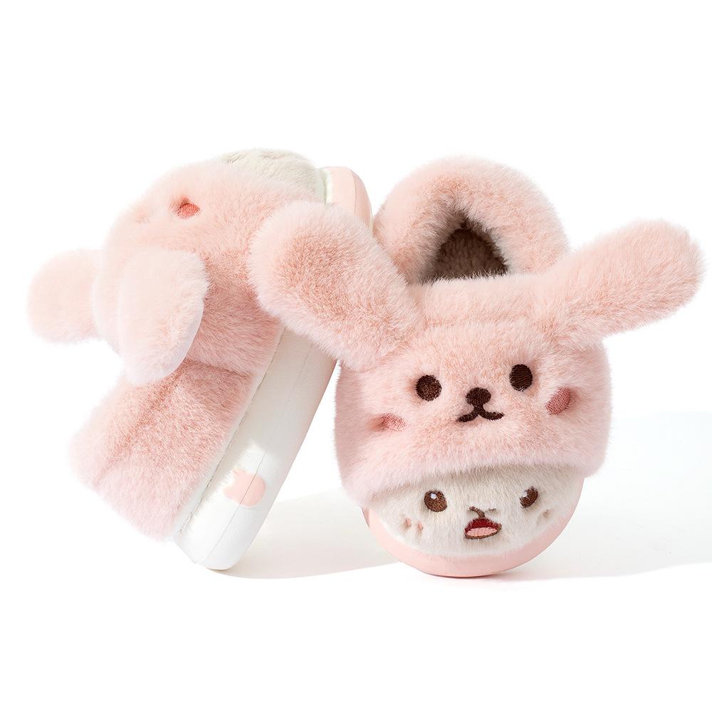 Children's Cotton Slippers In Winter Cartoon Cute Girl Plush Three-dimensional Rabbit, Children's Kindergarten Bag and Slippers