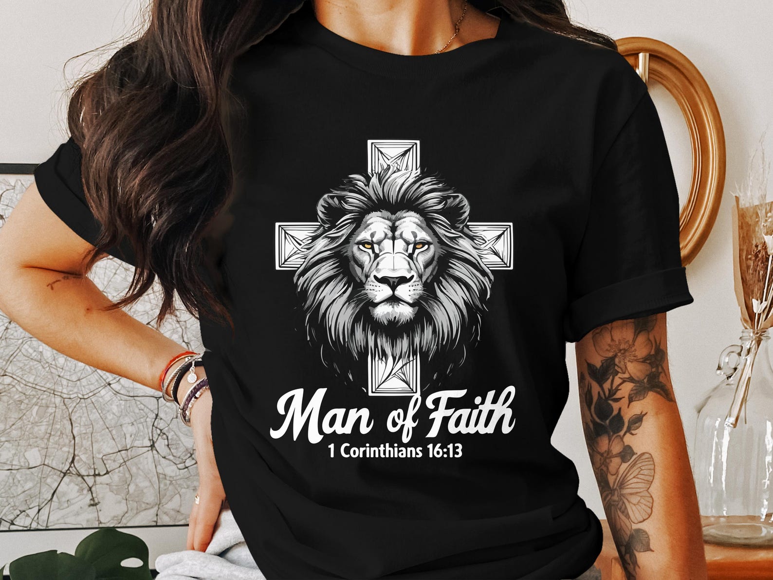 Lion and Cross T-Shirt, Jesus Lion, God Lion, Christian Tee, Faith Shirt, Religious Apparel, Lion of Judah Shirt, Animal T-Shirt 2XL