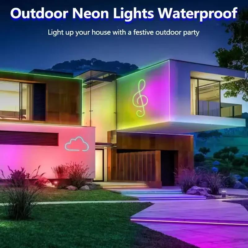 24 Volt Rgb Flexible Neon Light Strip 15 20 Meters 5M 10M 30M Waterproof Led Neon Light Rope With Remote App Control Tape Lamp