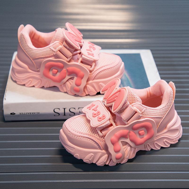 Girls Spring Autumn Breathable Mesh Dad Shoes Soft Sole Leather Casual Sneakers For Kids Comfortable Walking Trainers