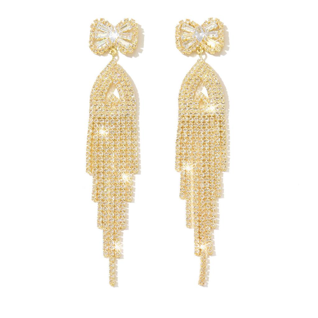 Fashion Retro Light Luxury Diamond Earrings Women'S Personality Temperament Super Shiny Long Fringed Earrings