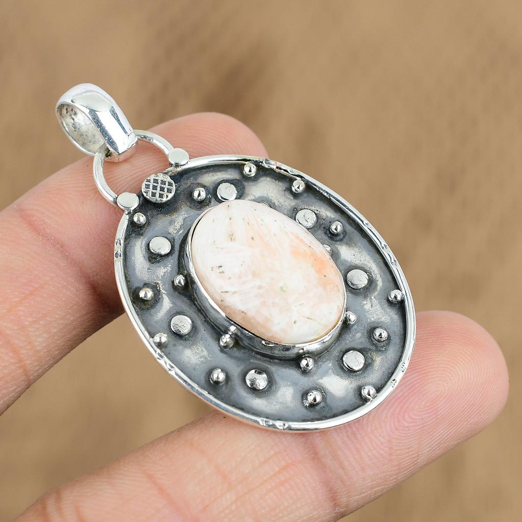 Wedding Gift For Her 925 Sterling Silver Natural Scolecite Gemstone Pendant