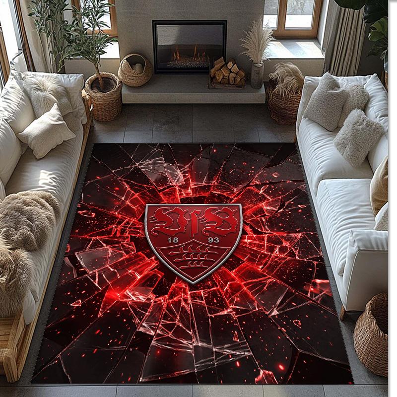 VfB Stuttgart Football Print Crystal Velvet Rug, Comfortable Water Absorbent Non Slip Indoor Floor Carpet