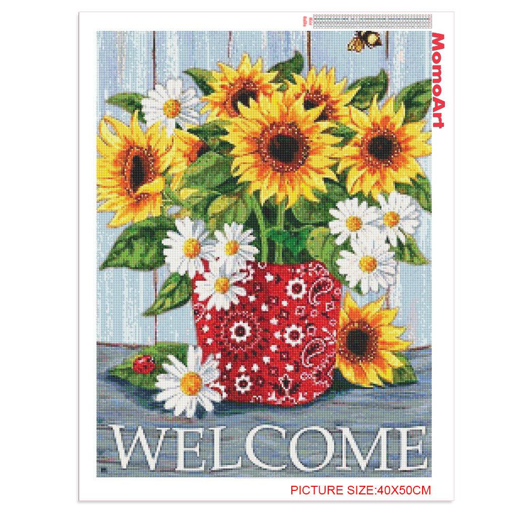 Diamond Mosaic Welcome Text Full Drill Square Diamond Embroidery Flower Needlework Beaded Mosaic Bird 5D DIY Home Decor