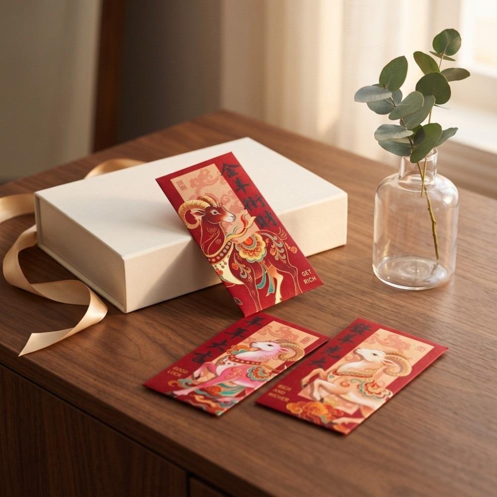 6pcs Chinese Style Goat Year Money Envelope Blessing Words New Year Red Packet  Celebration Party