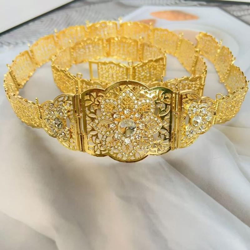 Blingbling Waist Belt Stylish Carved Floral Waist Chain Belt Elaborate Chain Belly Chain for Wedding Waist Chain