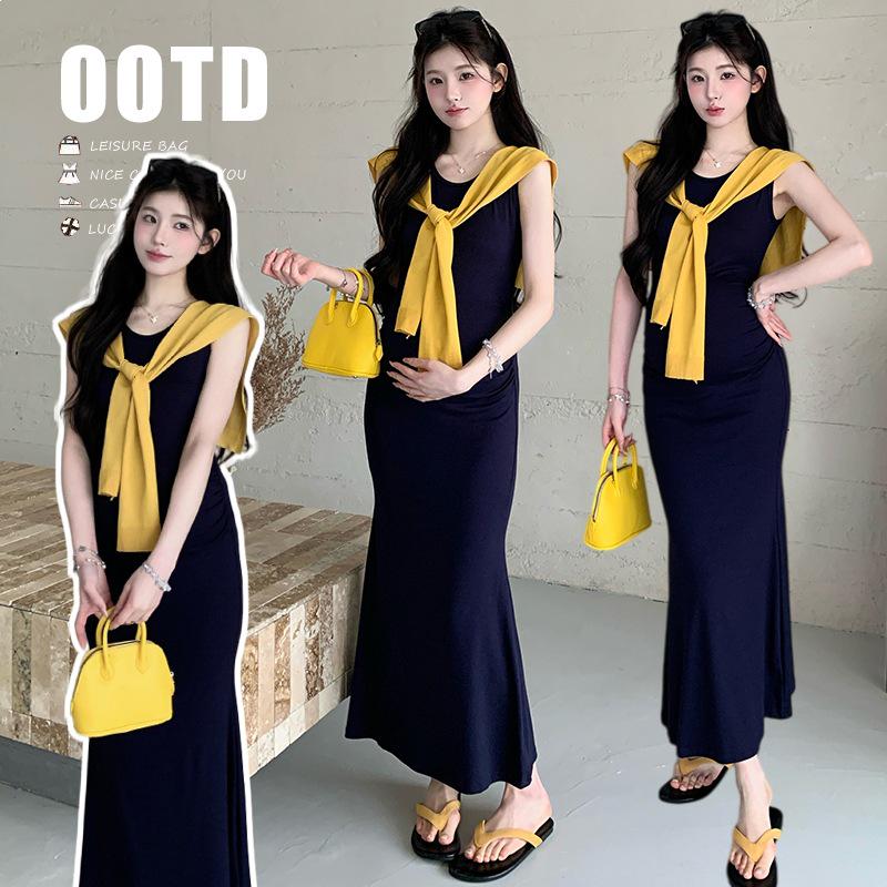 2026 Summer Elegant Maternity Tank Dress & Knit Shawl Two-Piece Set