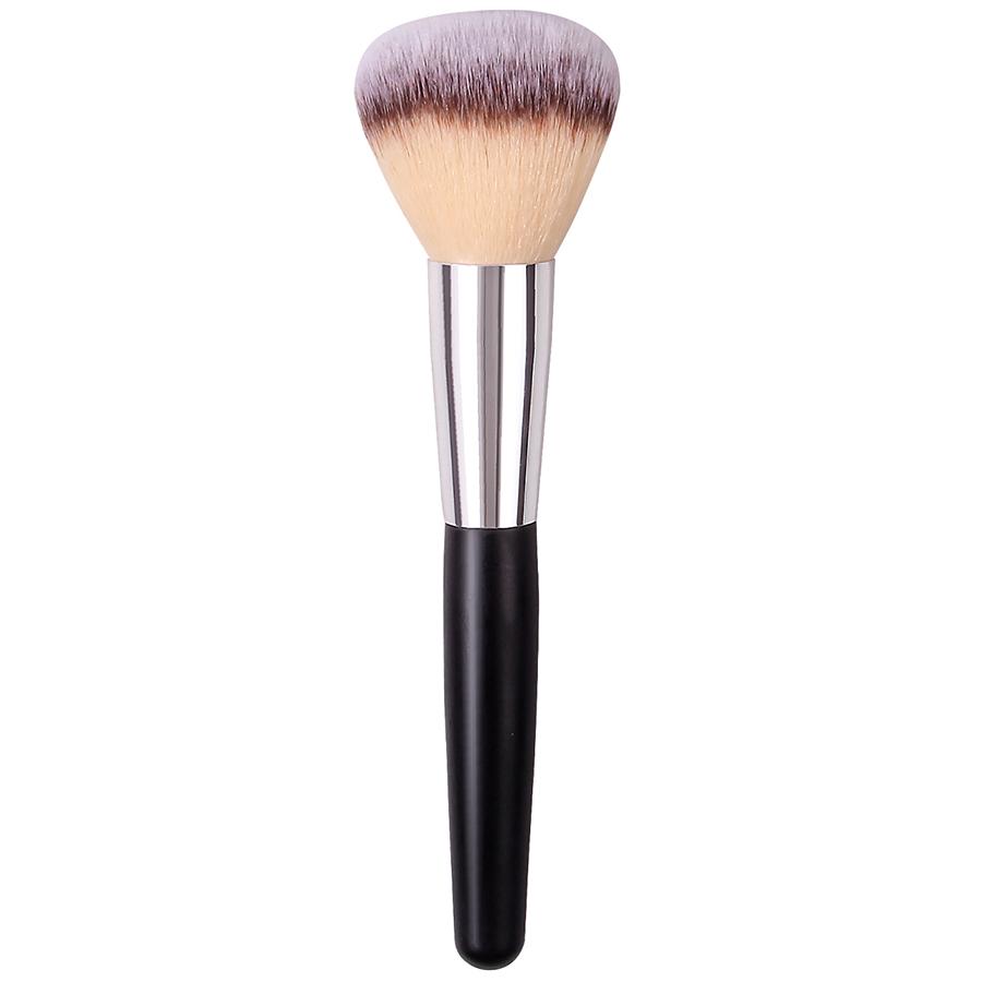 

Simple wooden handle makeup brush, classic black and silver loose brush, large fluffy nylon hair blush brush чёрный