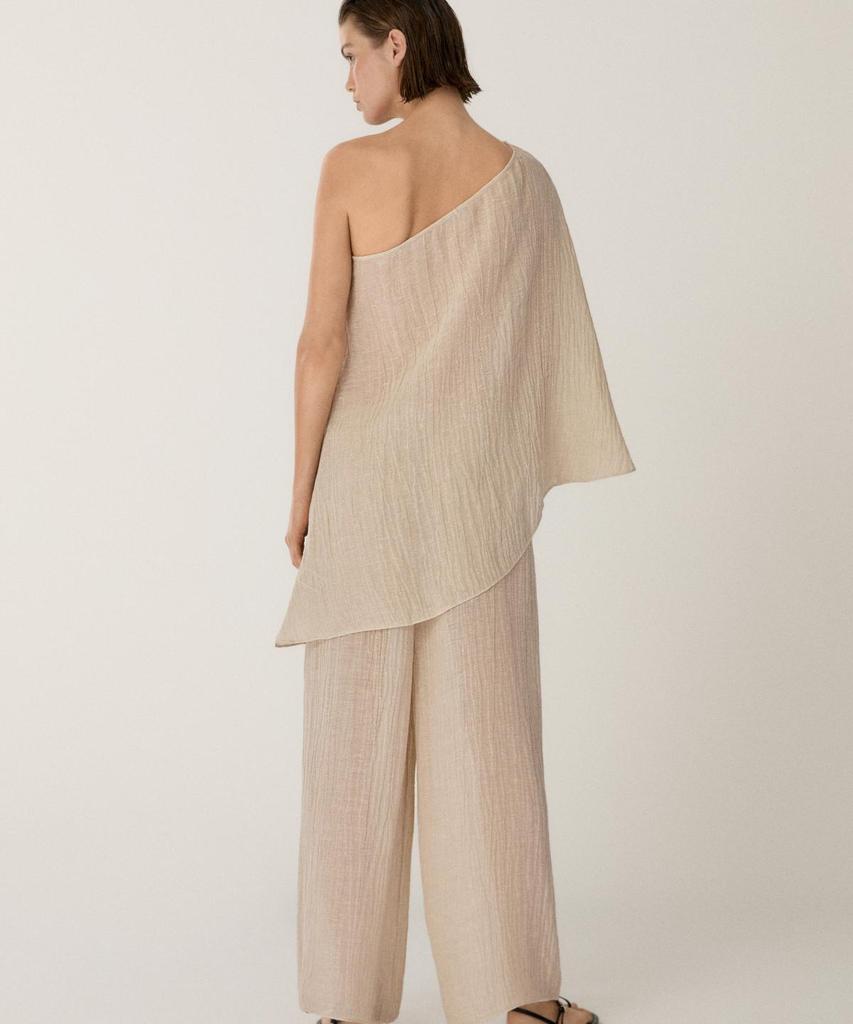 Masimodutti Total Look Linen Blend Asymmetrical Top