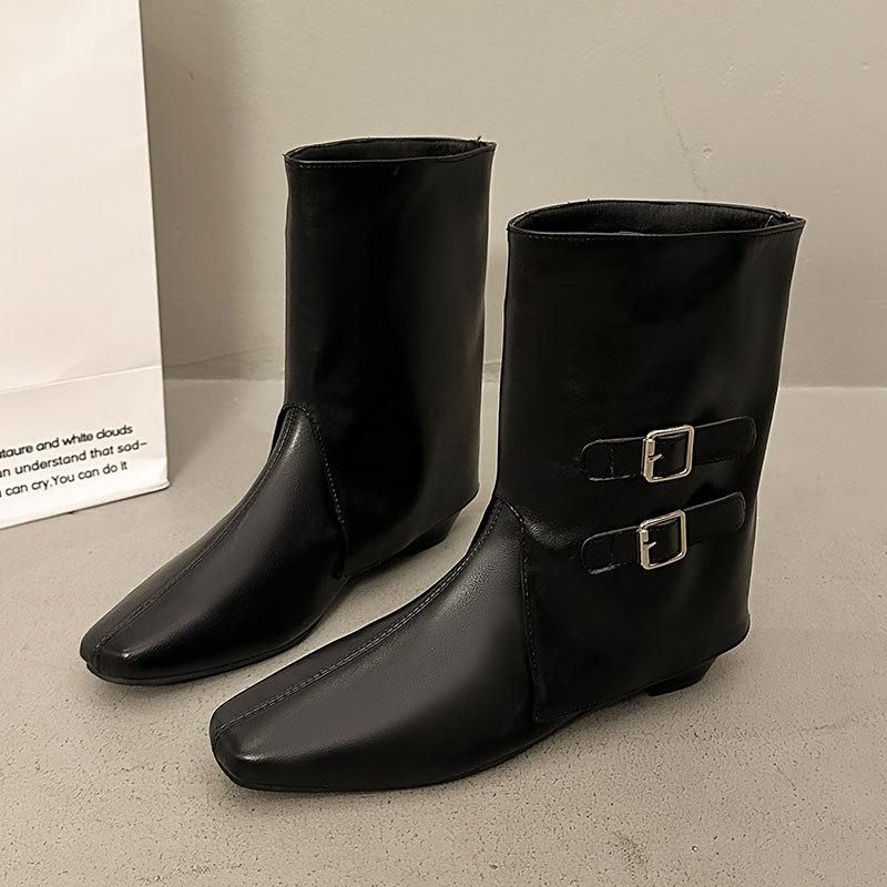 

Осень и зима новые черные широкие голенища квадратный носок короткие ботинки женские толстый каблук ковбойские сапоги рыцарские сапоги мартинсы 40 чёрный