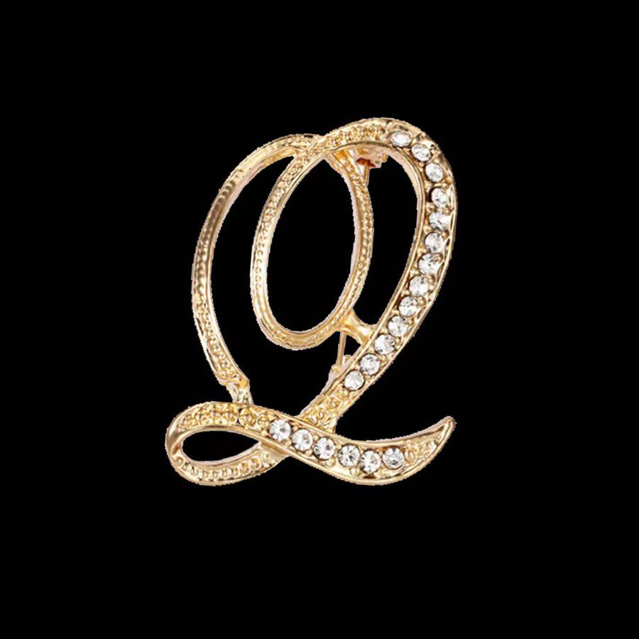 Minimalist Rhinestone Alphabet Brooch: Elegant Geometric Pin for Sweaters or Coats
