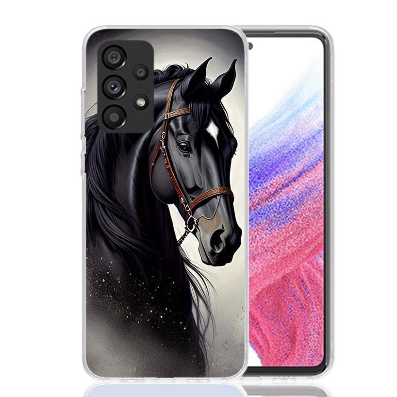 Animal Black Horse Phone Case For Samsung Galaxy A13 A14 A15 A16 A17 A53 A54 A55 A56 A33 A34 A35 A36 A23 A24 A25 A26 A05S A04S G