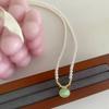 Elegant French Green Oval Cat's Eye Pearl Necklace - Versatile Fashion Statement Clavicle Chain