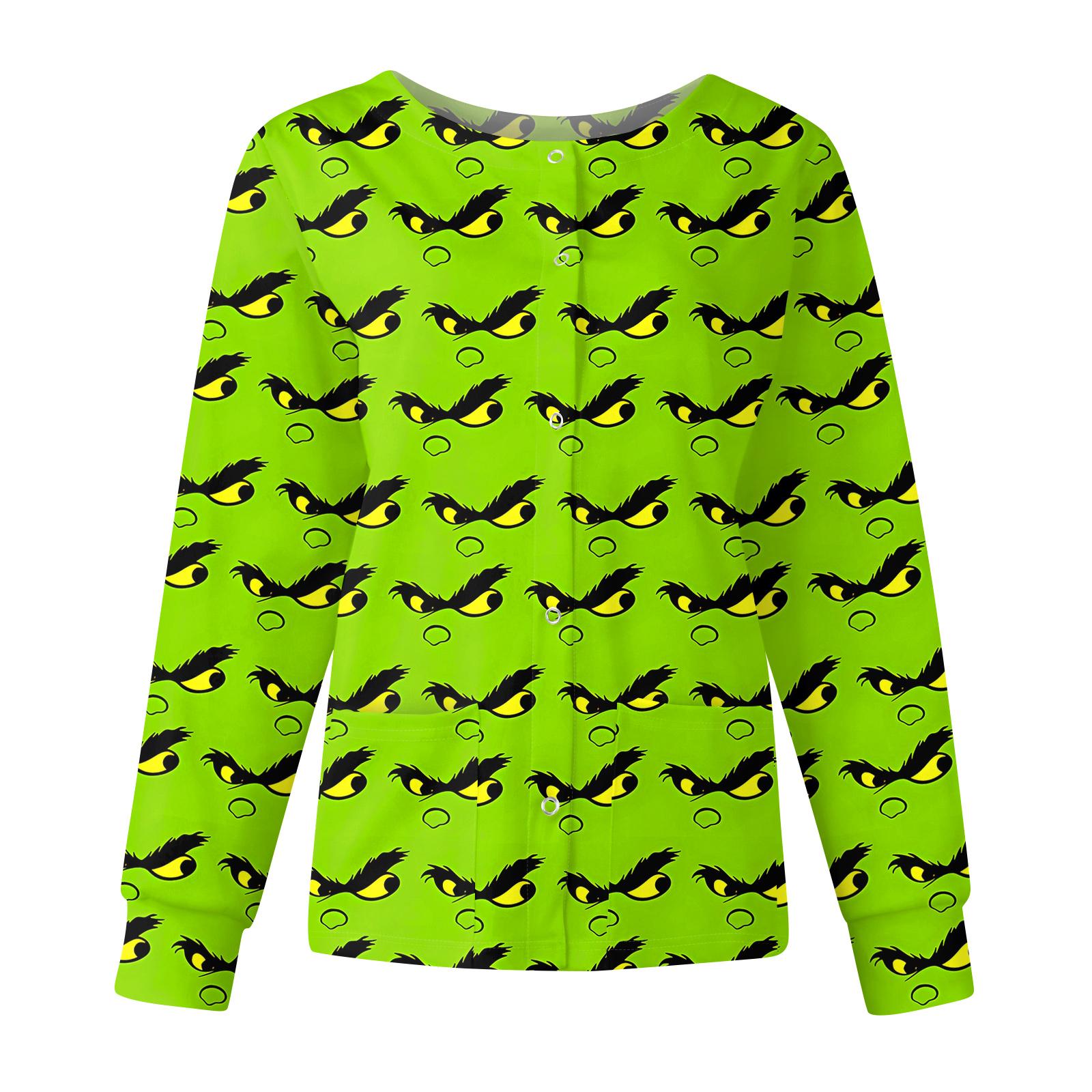 

Женская повседневная модная куртка с длинным рукавом, воротником-стойкой, на одной пуговице, с рождественским принтом, рабочая куртка, топы XXXXXL зелёный