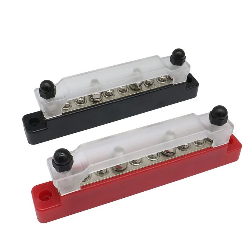 12V/48V Power Distribution Terminal Block with Cover Heat Shrink Tubing 10 Way Bus Bar Terminal Block