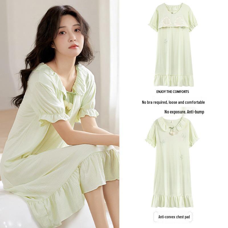 Women's Lightweight Cartoon Girl Short Sleeve Dress - Cloud Cotton Home & Casual Wear