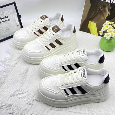 College Style Striped Little White Shoes Women's Shoes Popular 2025 Spring New Versatile Thick-soled Lightweight Casual Board Shoes