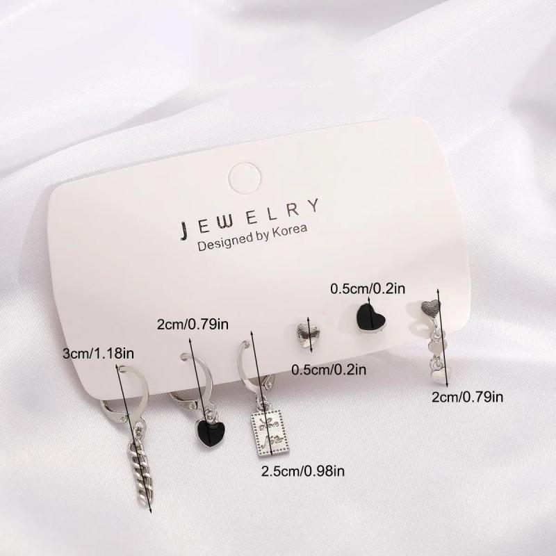 6Pcs Y2K Black Heart Earrings Set For Women Girl Vintage Aesthetic Studs Trendy Jewelry Accessories