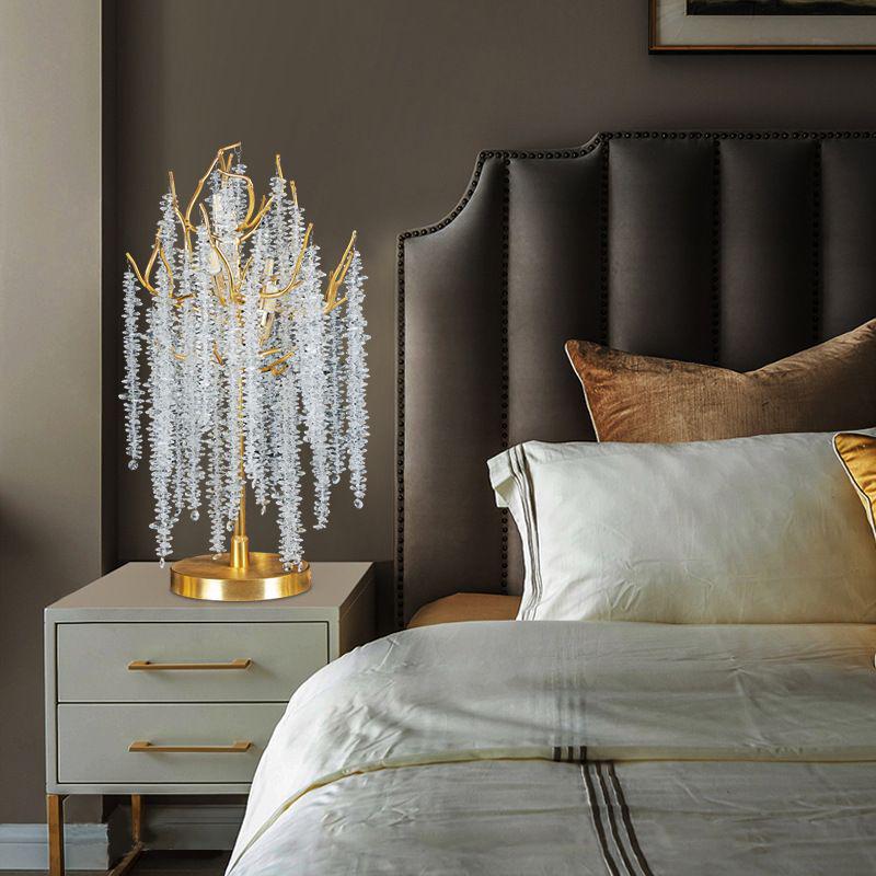 Elegant Crystal Table Lamp: French Art Deco Branch Design for Luxury Living and Dining Spaces