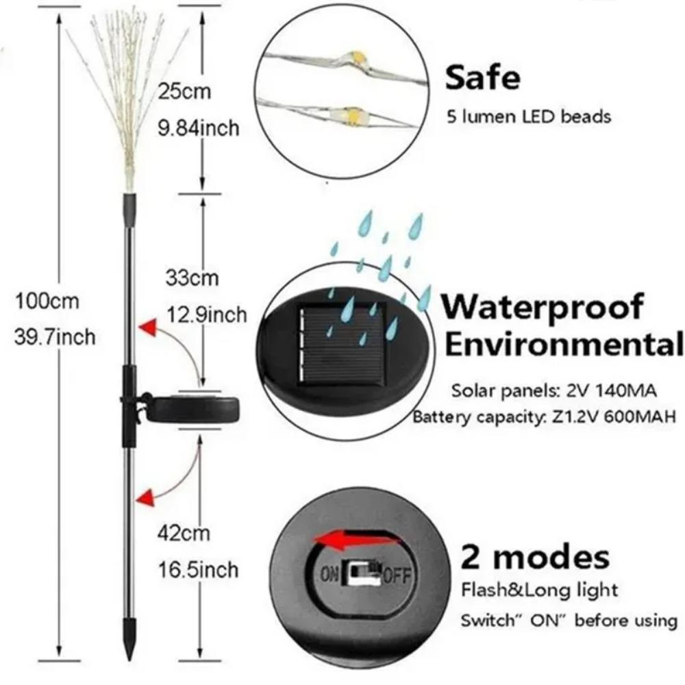 1/2/4Pcs 200LED Solar LED Firework Fairy Light Outdoor Garden Decoration Lawn Pathway Light For Patio Yard Party Christmas Wedding