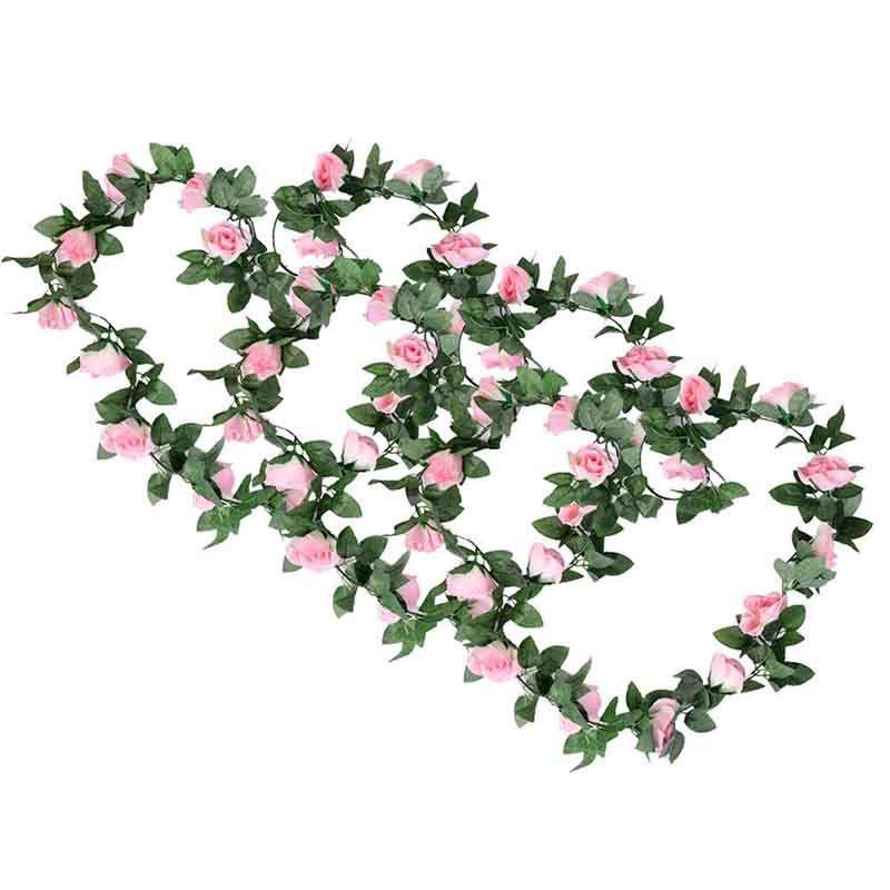 Lush 2.4m Artificial Silk Rose Flower Ivy Vine Garland For Wedding And Party Decor