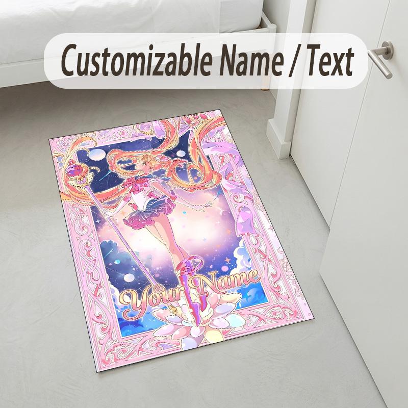 Personalized Crystal Velvet Carpet,Sailor Moon Custom Printed Name, Plush Area Rug For Home Indoor Decor