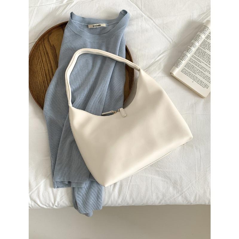 New Portable Shoulder Bag for Women, Large-capacity Work Commuter Bag, Double Zipper, Simple and Versatile Soft Leather Underarm Bag for Women