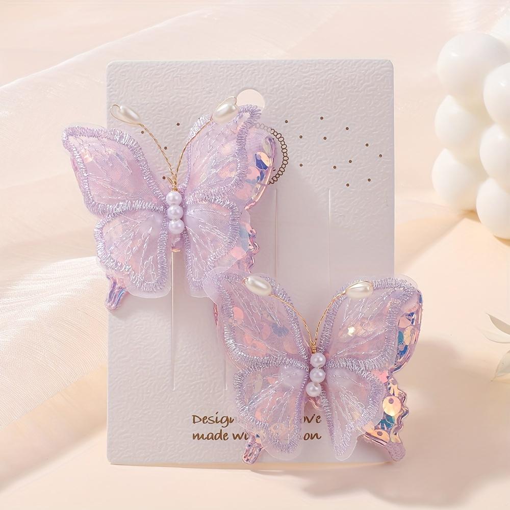 

2pcs/set Princess Embroidered Butterfly Glitter Hair Clips Lovely Girls Hairpins Headwear Hair Accessories Wedding Party Gifts