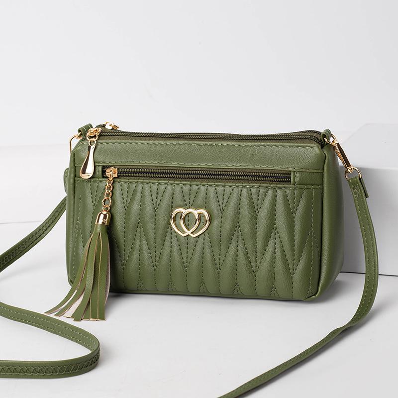 New Fashi PU Leather Crossbody Bags Women Zipper Shoulder Bag Large Capacity Embroidery Thread Purse and Handbags