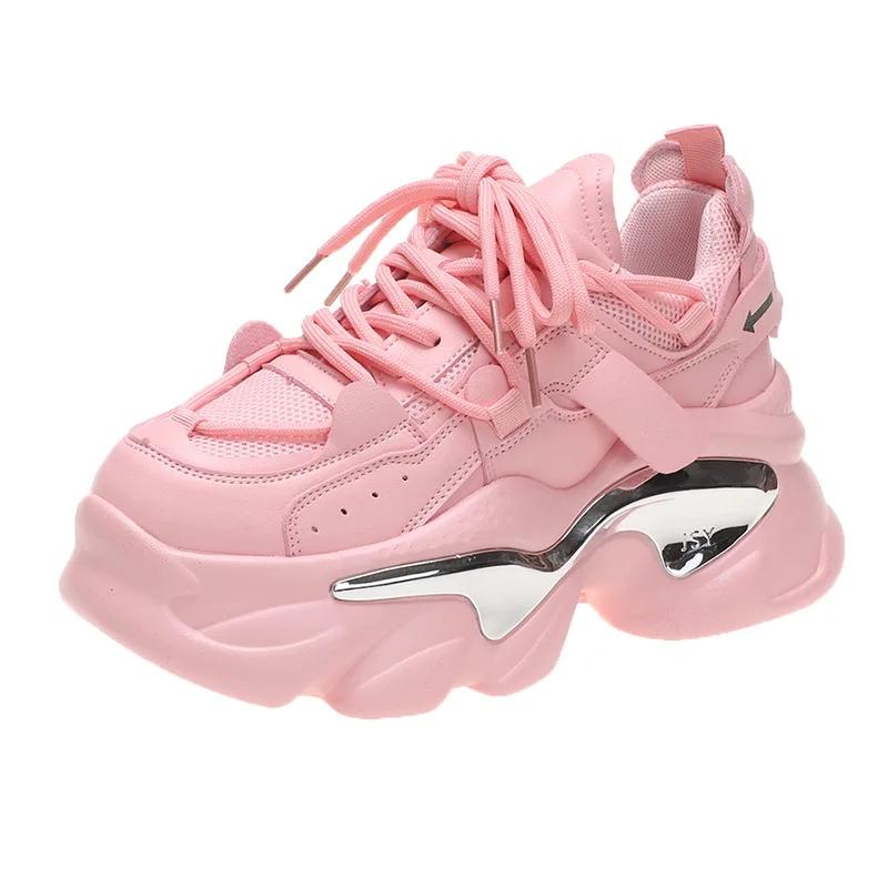 

2025 Spring Fashion Chunky Sneakers for Women Breathable Mesh Casual Shoes Woman Thick Bottom Sports Platform Shoes Black Pink 34 рожевий
