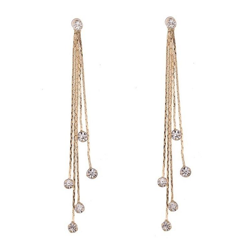 1pcs Women's Linear Long Tassels Diamante Dangle Party Eardrop Earrings