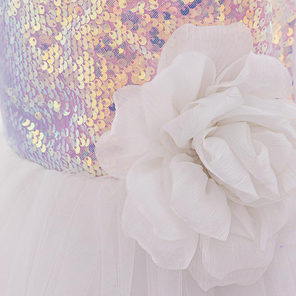 Sukienka Księżniczki z Cekinami z Falbankowymi Rękawami dla Maluchów - Świąteczna Bufiasta Tiulowa Spódnica